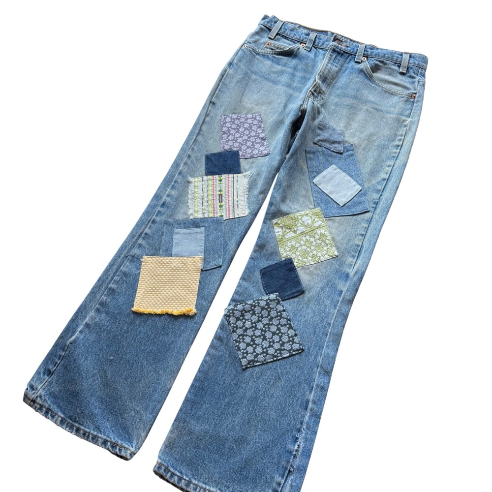 Vtg Levis 517 Orange Tab Patchwork Bootcut Jeans Flare Faded Distressed 32x29